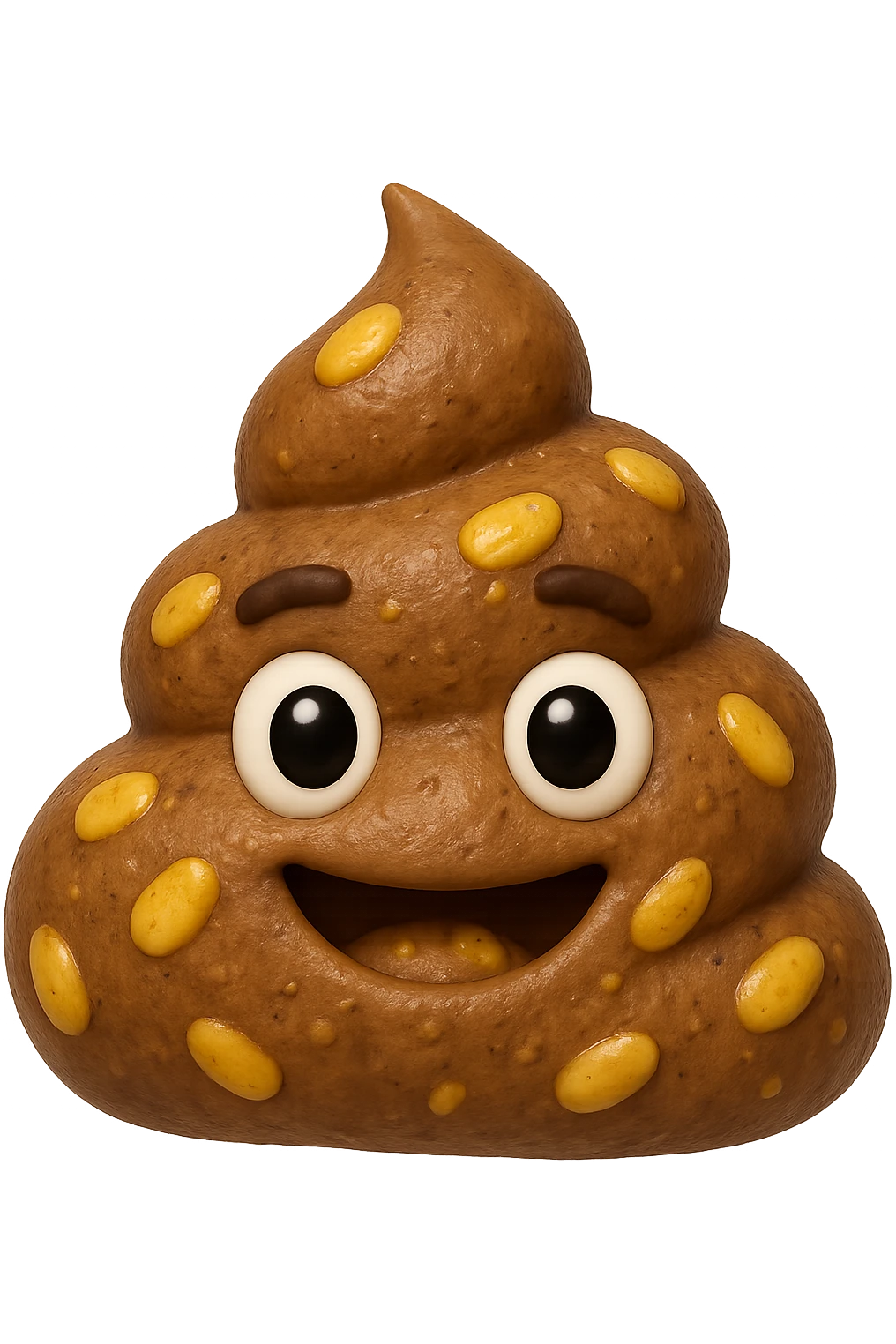emoji stile iphone 3d di una cacca con mais visibile all'interno, iperrealistiche 4k emoji