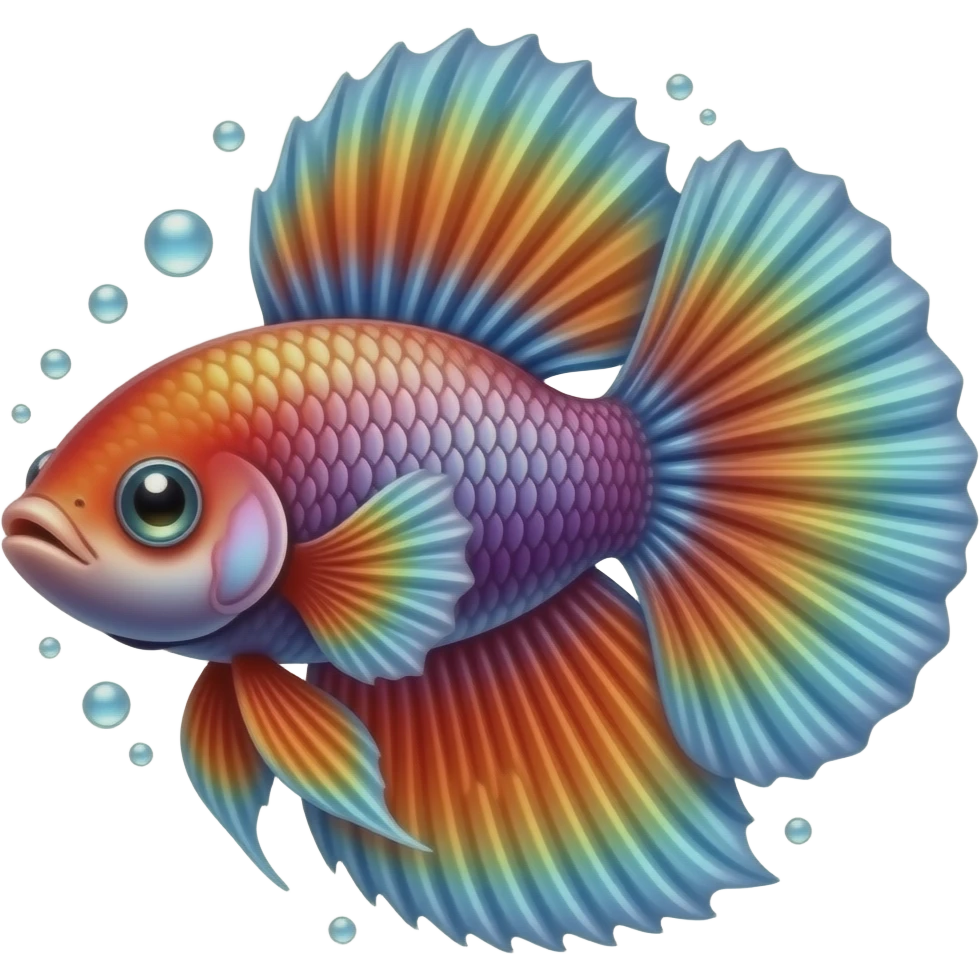 Red and orange with some shiny purple blue and green scales Betta fish and bubbles emoji