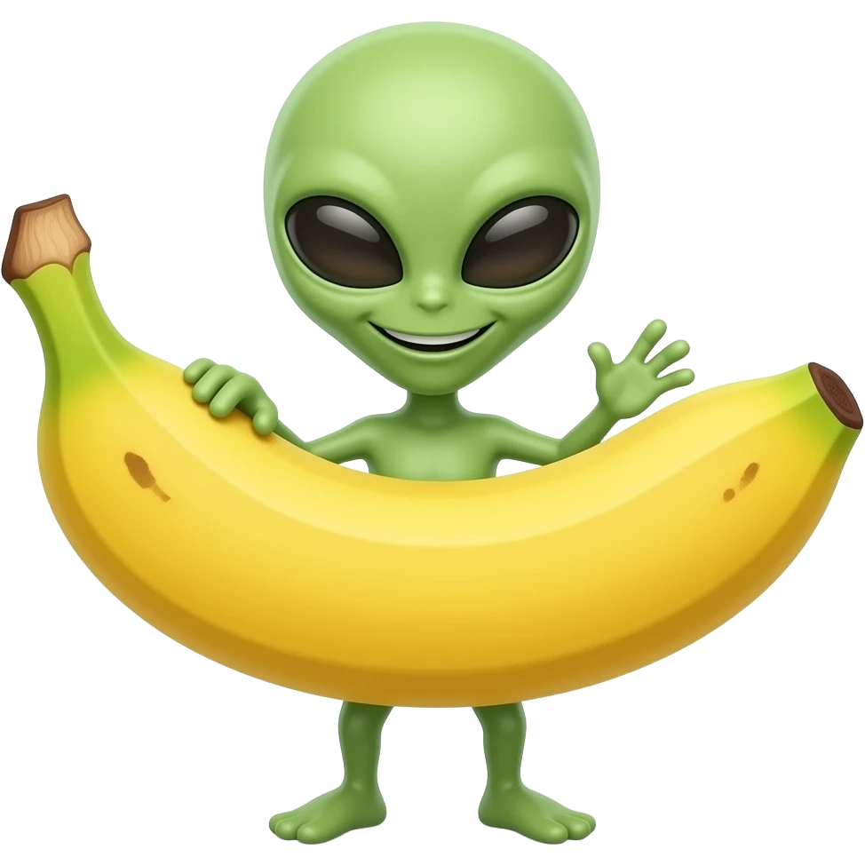 The emoji depicts a smiling space banana alien with arms and legs. emoji