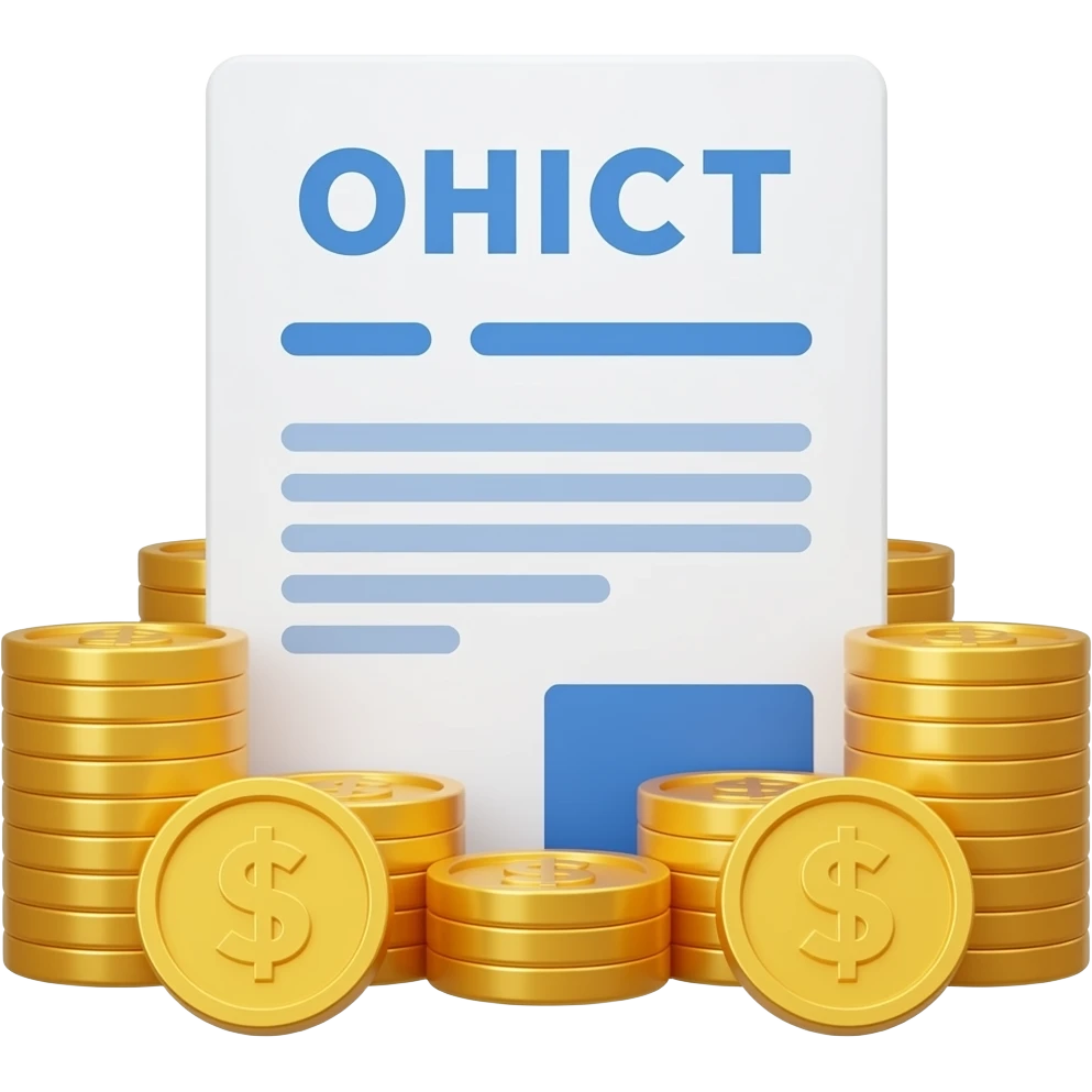 un document de facture avec des pièce d'or autour, en 3d emoji