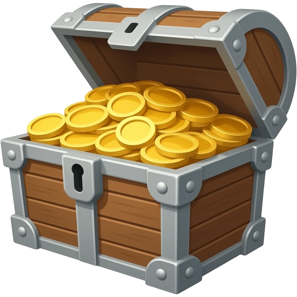 An extremely simplified, flat treasure chest is open without any light and shadow. emoji