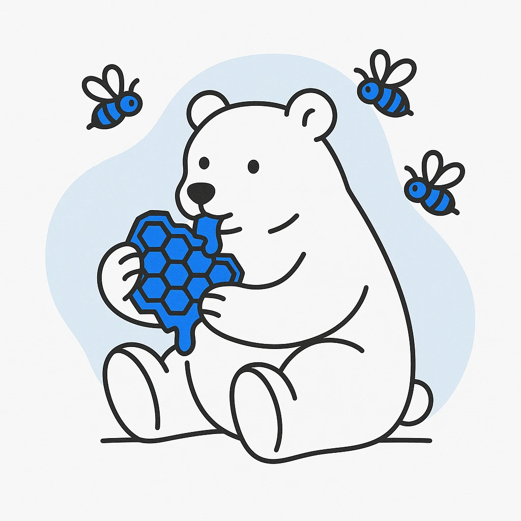 bear eating honeycomb with bees flying around emoji