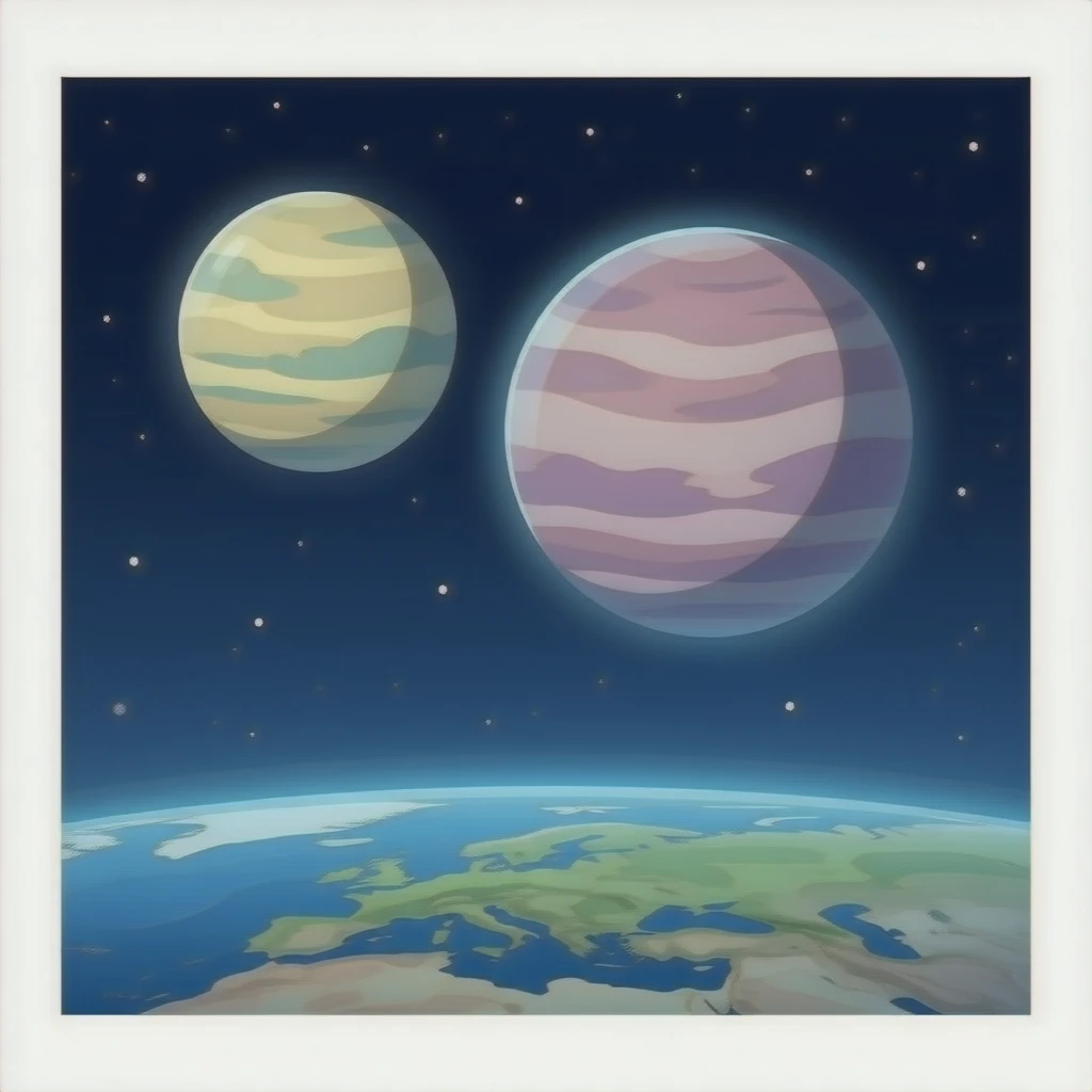 two planets floating in space emoji