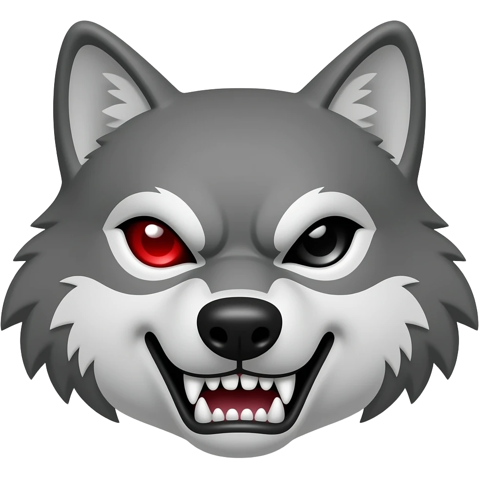 Angry gray wolf with visible red eye only face teeth barred emoji