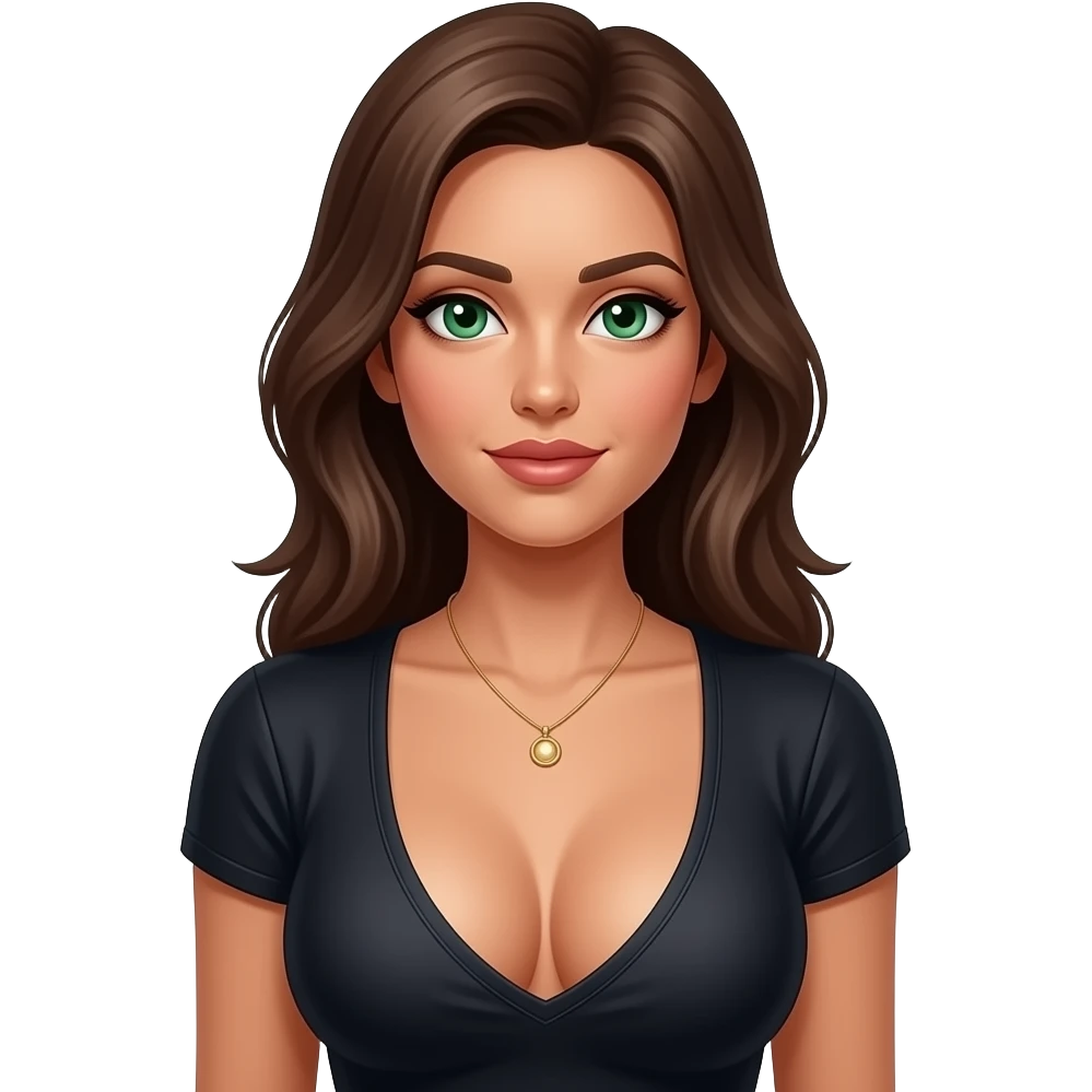 Green eyes tan big boobs sexy ink shirt emoji