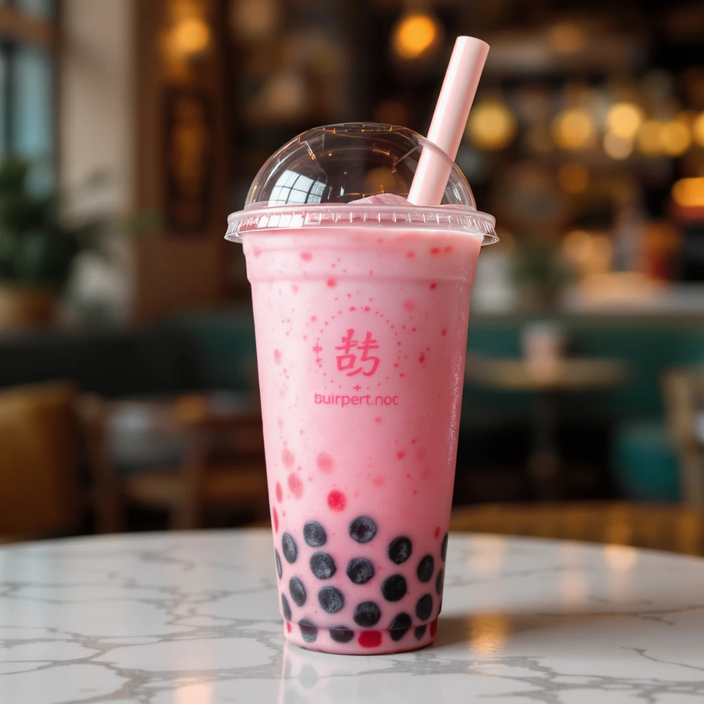 photorealistic elegant pink bubble tea with a gradient pink color, no background emoji