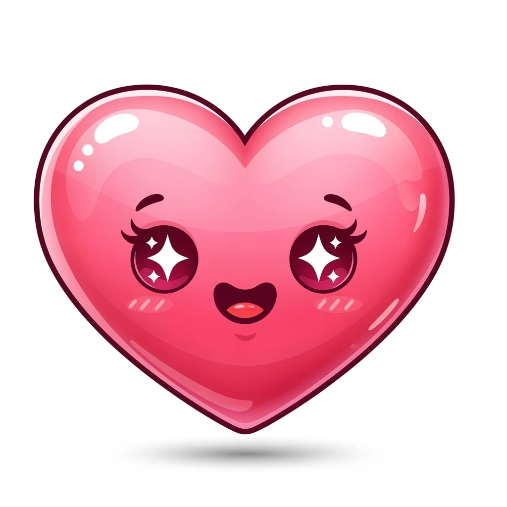 pink heart emoji, cute, shiny, with a cute face emoji