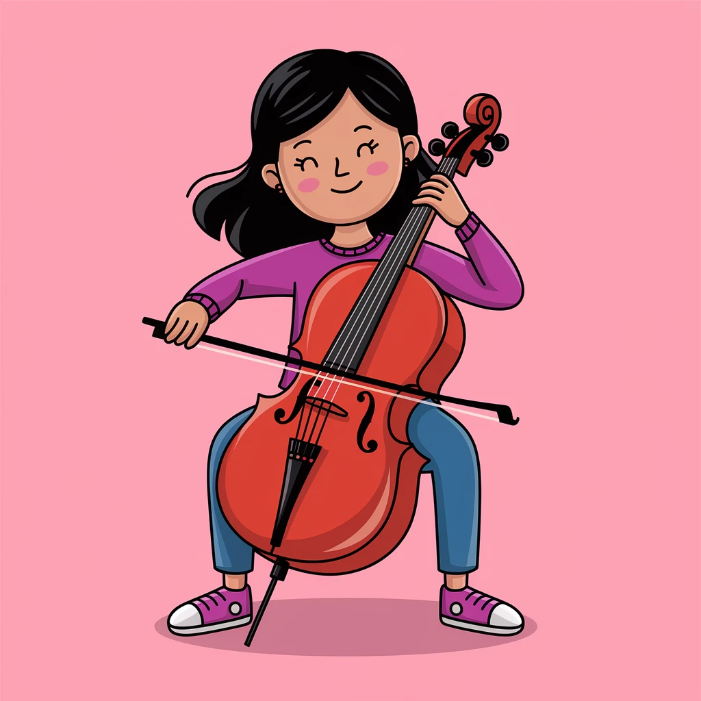 digital vector art of girl playing cello emoji