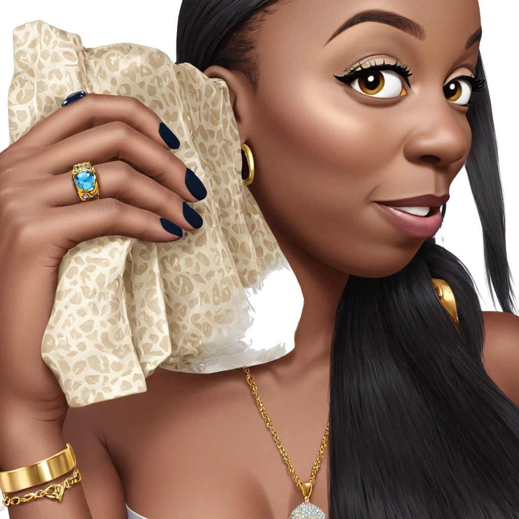 girl with dark skin holding jewelry emoji