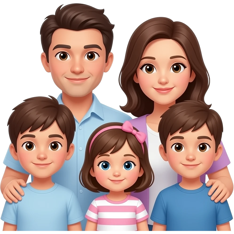 parents with 3 kids, two older boys and a girl infant emoji