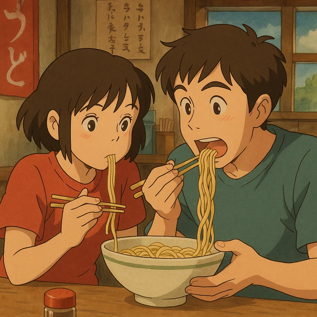 couple eating noodles emoji