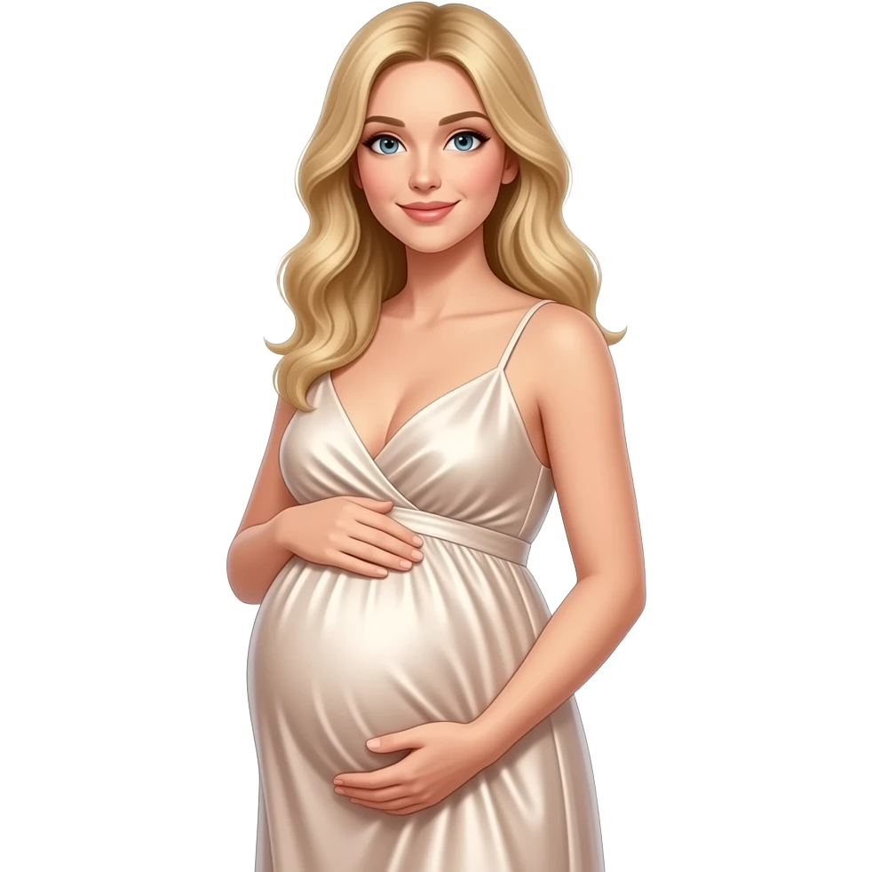 heavily pregnant woman with blond hair in satin dress emoji