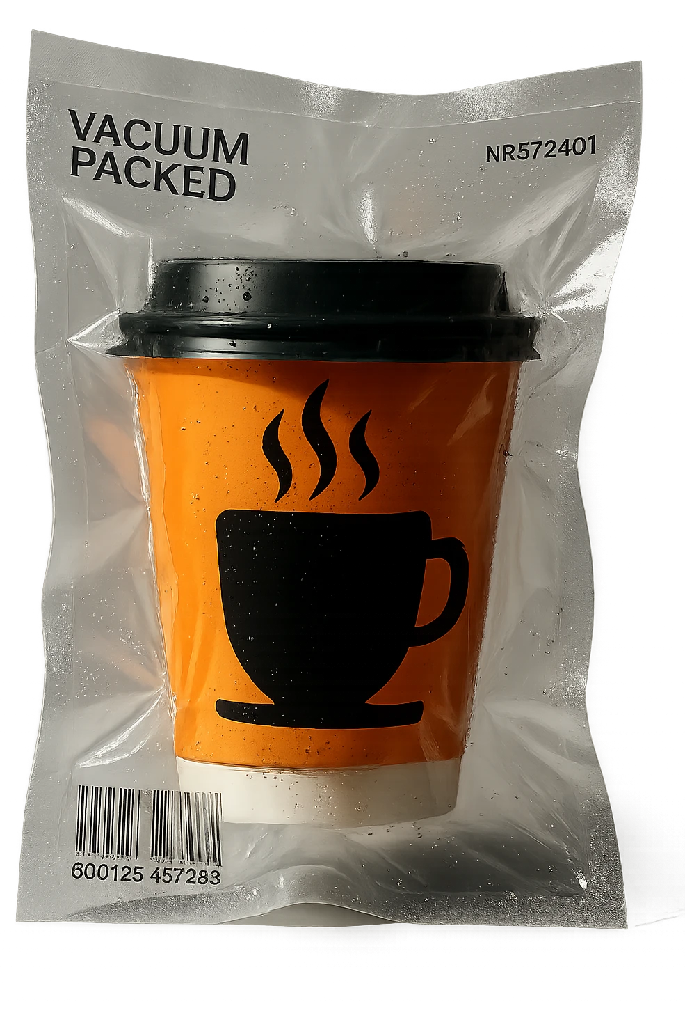 vacuum-sealed style coffee cup with steam emoji