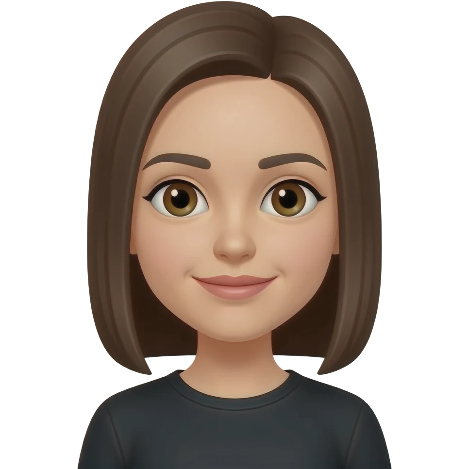 Hnědé rovné vlasy hnědé hoden tmavě hnědé oči růžová pusa černé oblečení teď to dej ještě tak aby bylo poznat že to je amoji z klávesnice a ne tvytvoreno ai prosím emoji