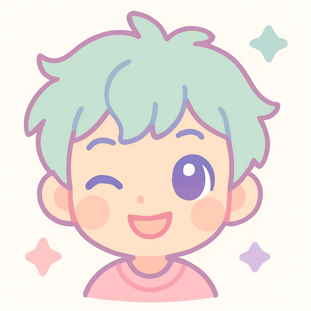 anime themed emoji of a boy, winking, tousled hair, playful grin, pastel colors emoji