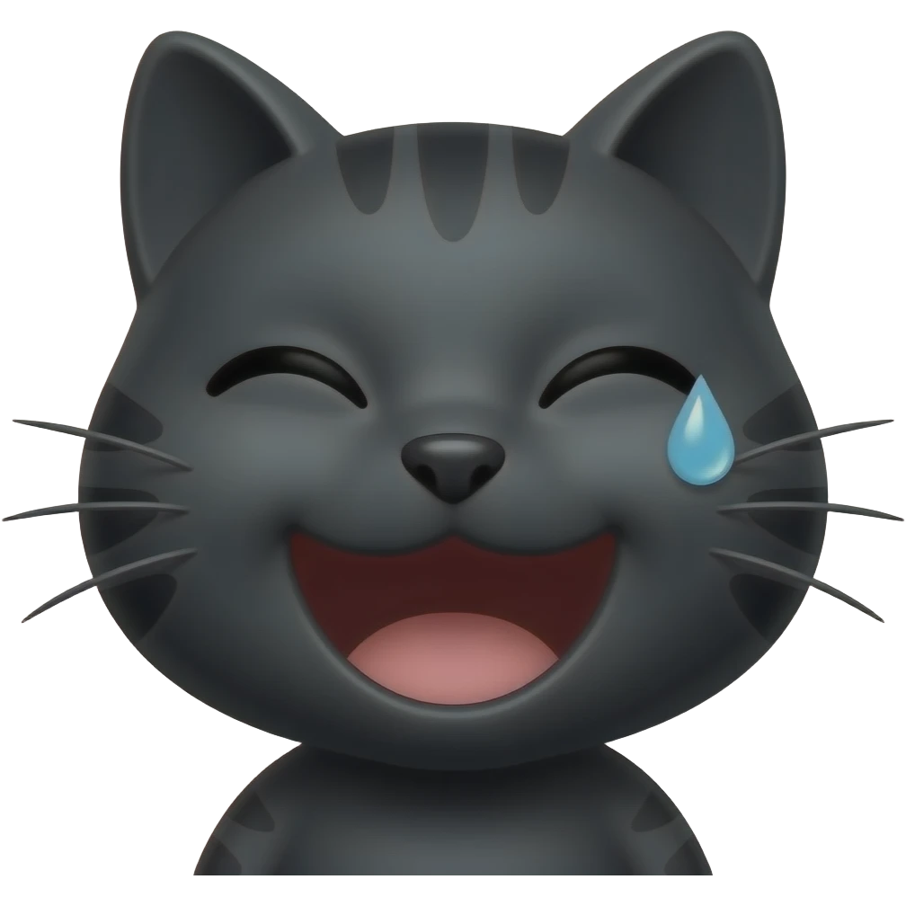 Black cat open mouth smile eyes closed sweat drop face emoji