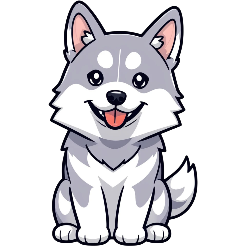 Black and white husky with his tongue emoji