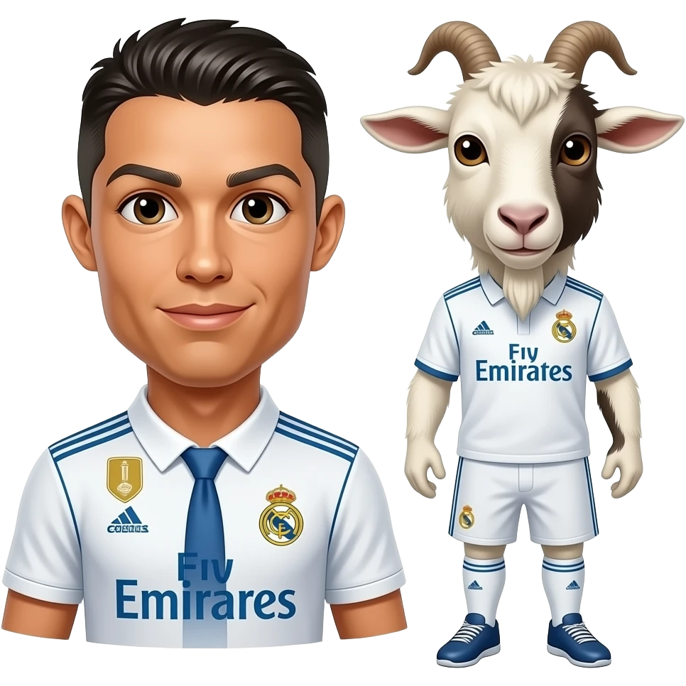 Ronaldo and goat wearing real madrid suit emoji