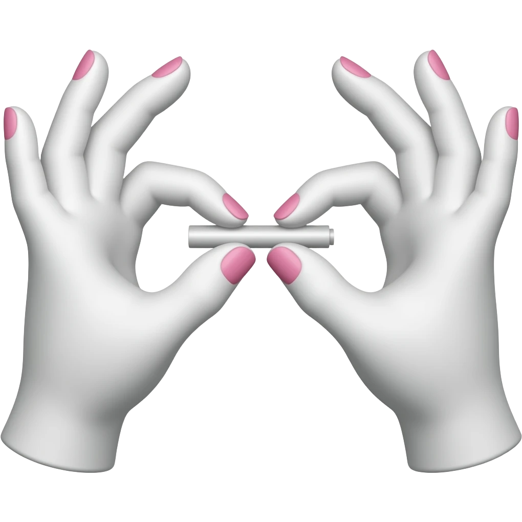 Both hands are white, with pink nail polish, and OK-brand pen refills. emoji