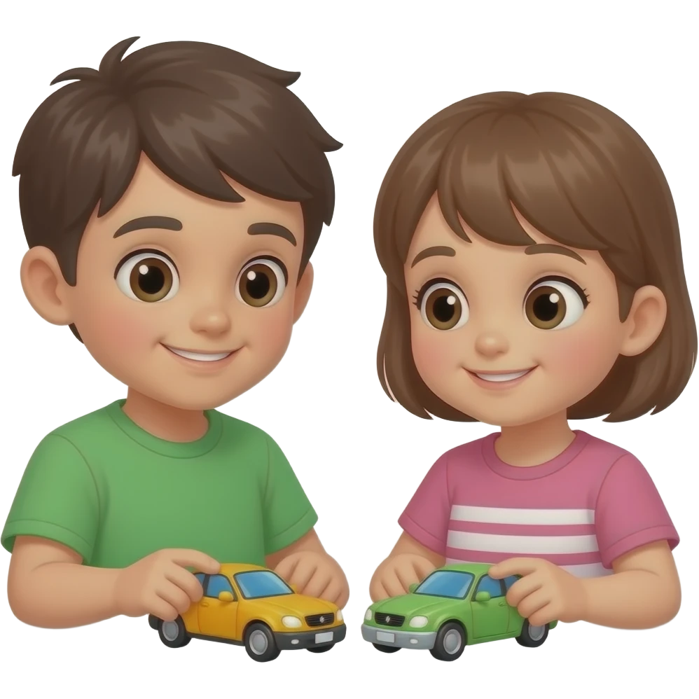 two kids sharing toy cars emoji