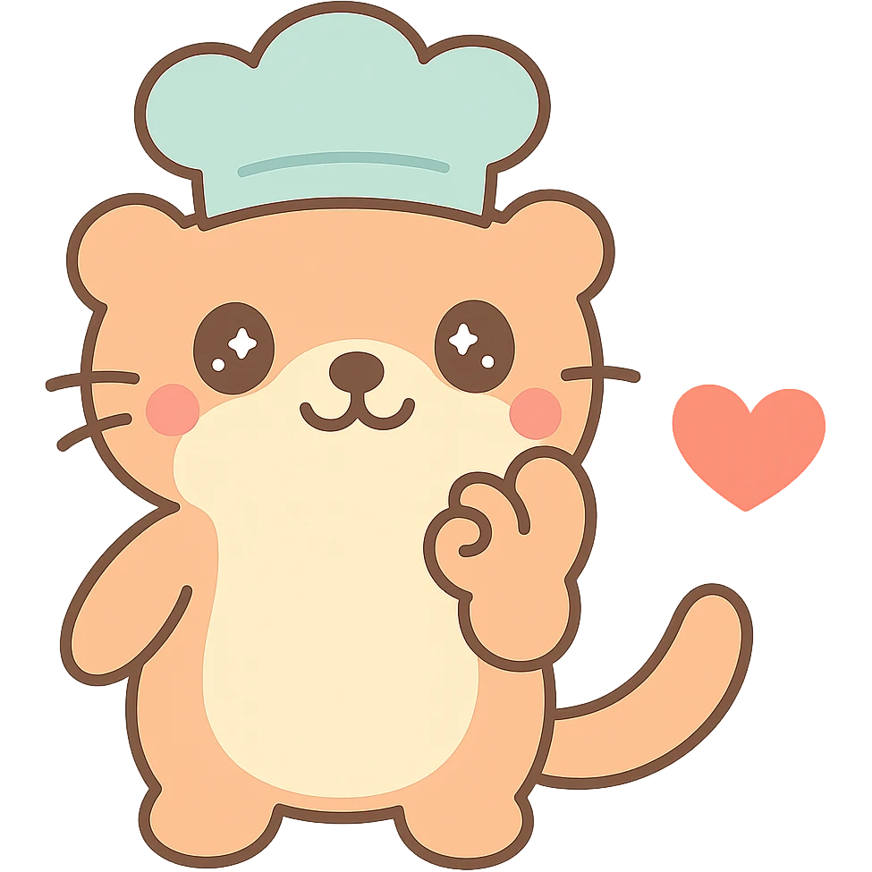 Move the otter's hand so it is almost touching its mouth in the chef's kiss gesture, keep the red heart, kawaii style with transparent background. emoji