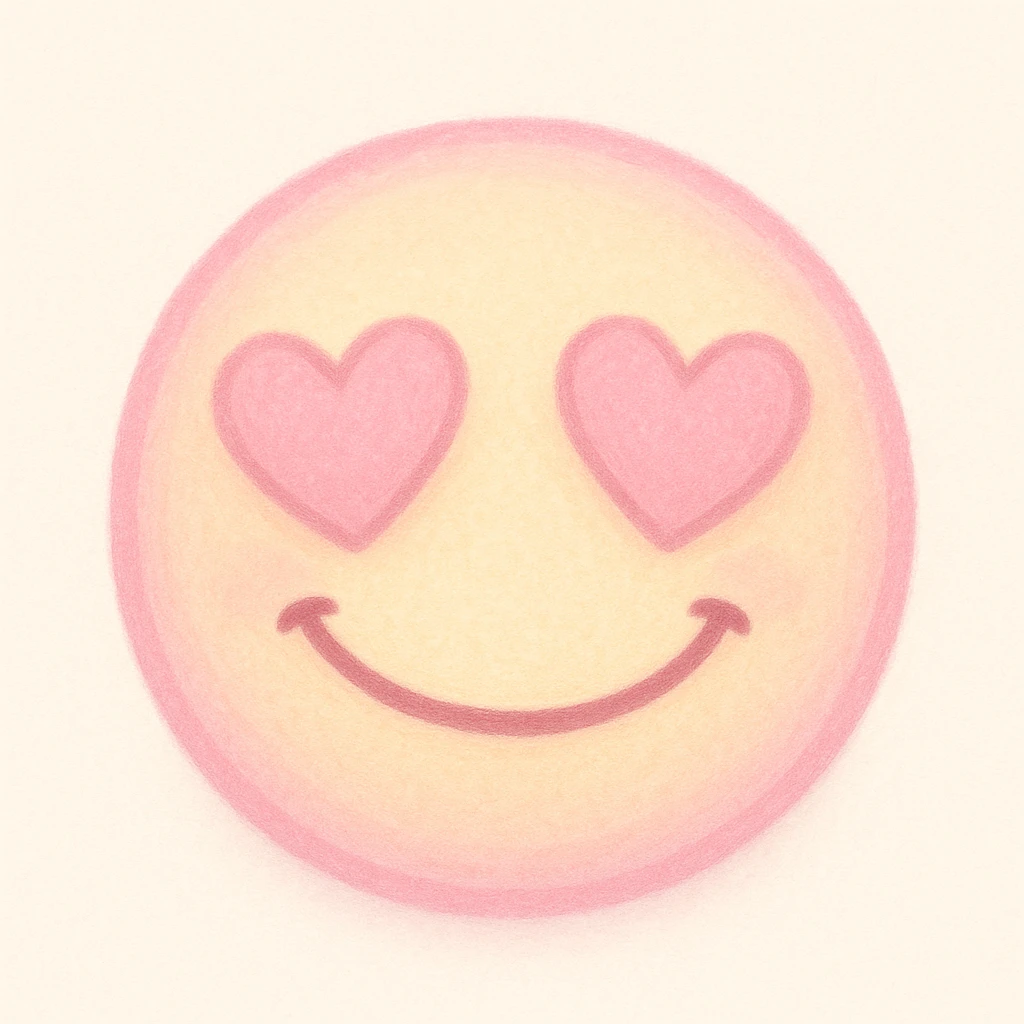 cute emoji, heart eyes, playful grin, pastel pink and yellow emoji