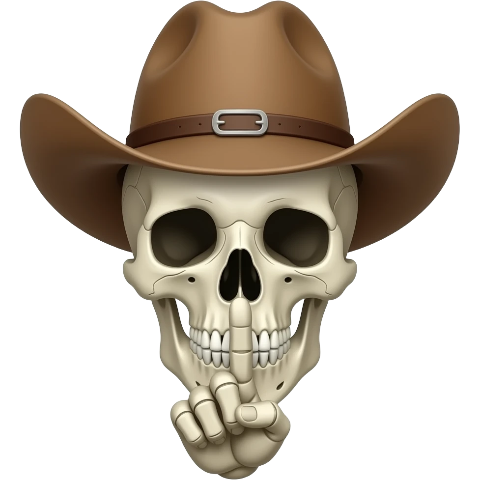 Cowboy Skull with his index finger to his lips, shhhh emoji