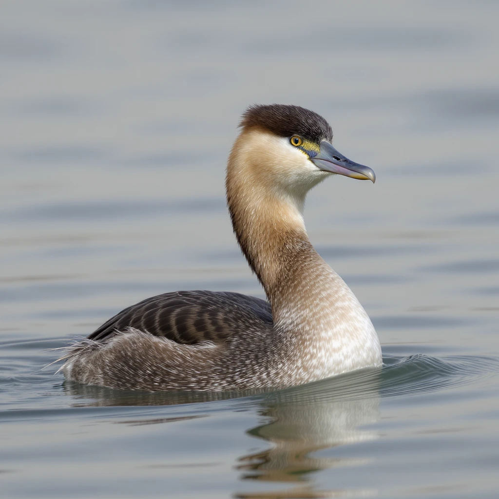 realistic full body horned grebe bird, neutral background emoji