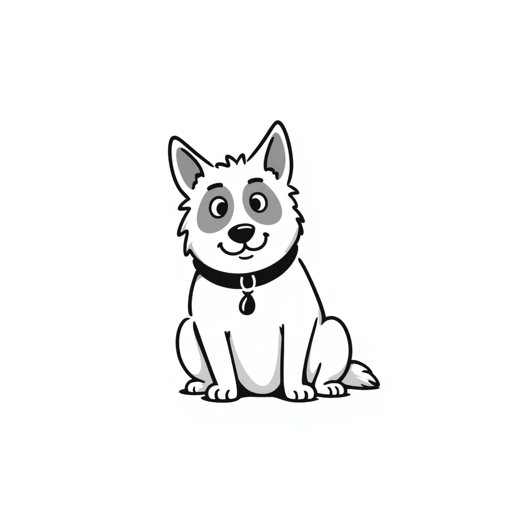 a German sheepdog, hand-drawn doodle style, black ink lines, sketchy, playful emoji
