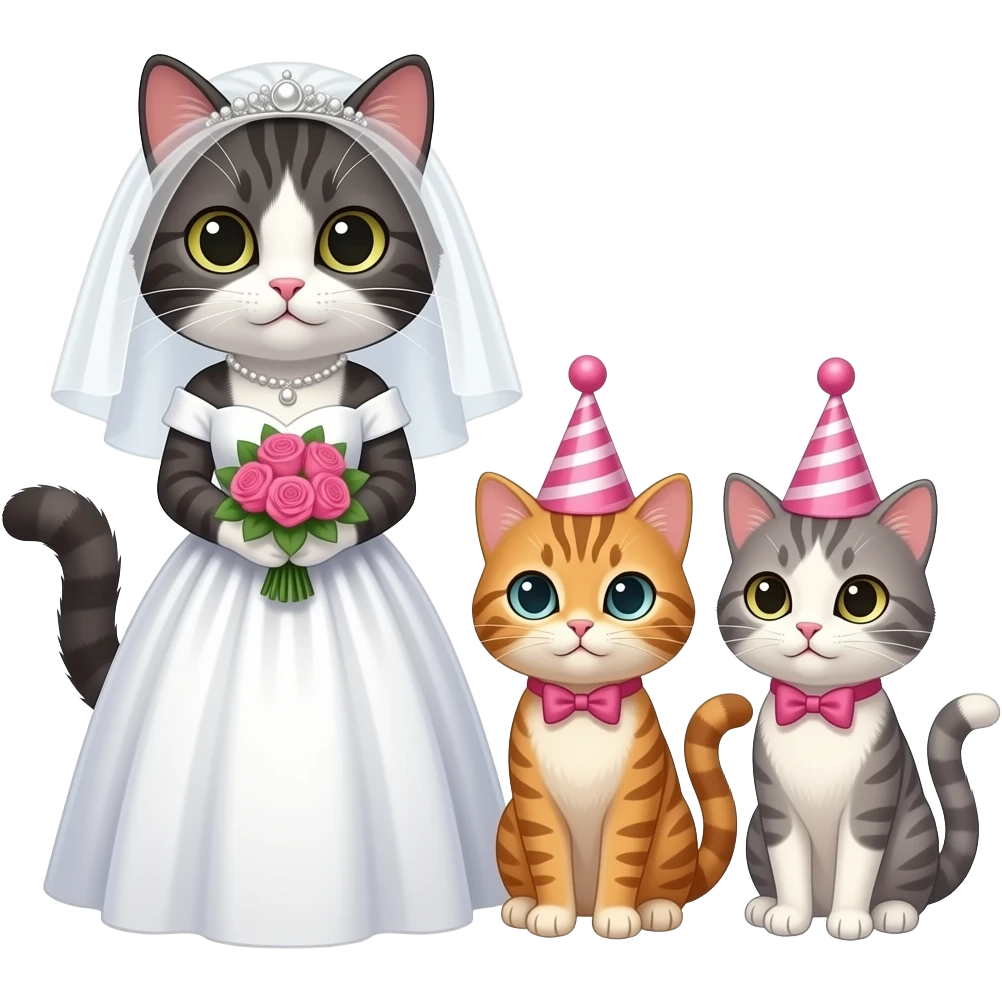 one bride cat with two bachelorette cats emoji