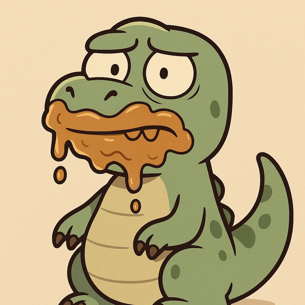 cute style dinosaur with peanut butter smeared on its face emoji