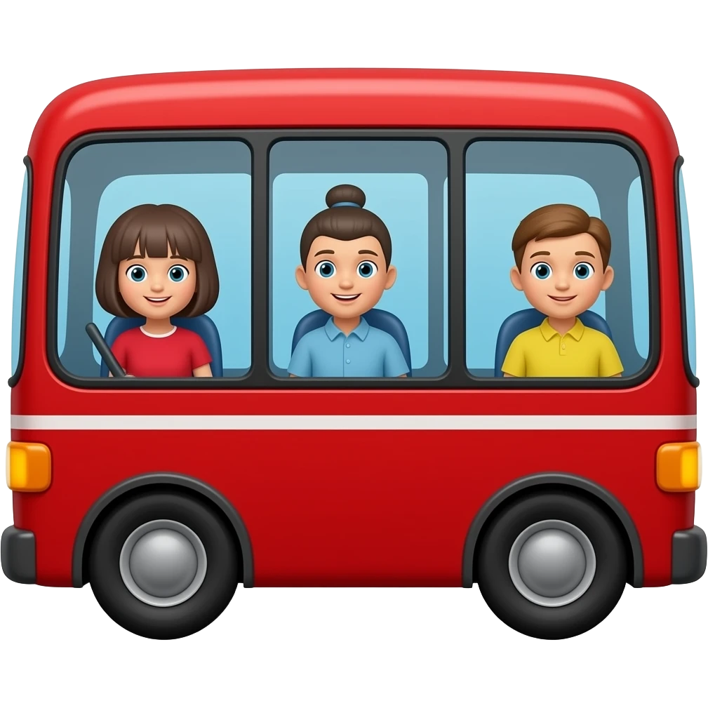 Wheels on the bus Red Bus With Children On It And A Bob hair girl and red dress at the street emoji