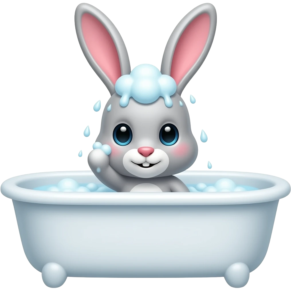 5. Then, grey bunny takes a shower in bath. emoji