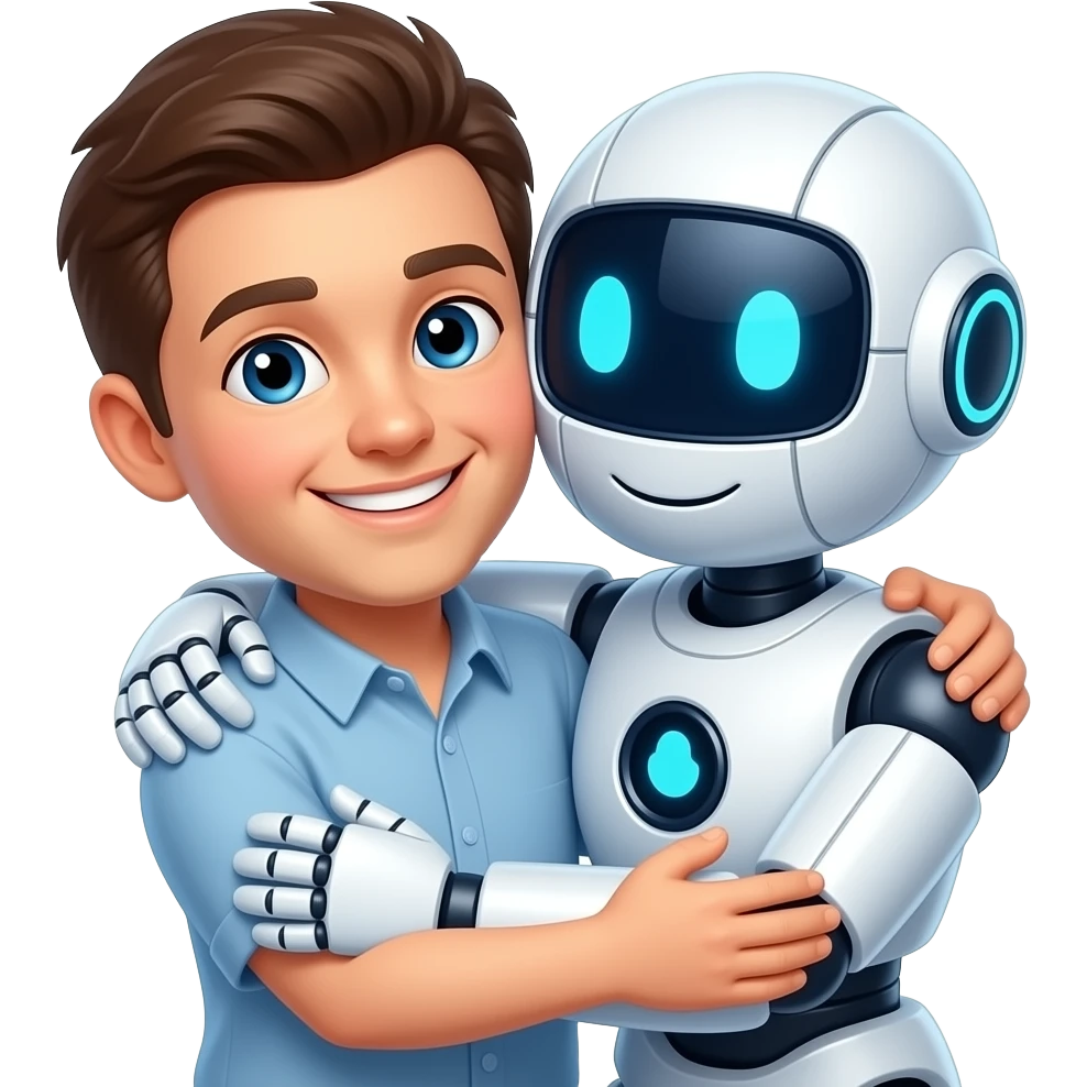 a hug with an ai feeling happy emoji