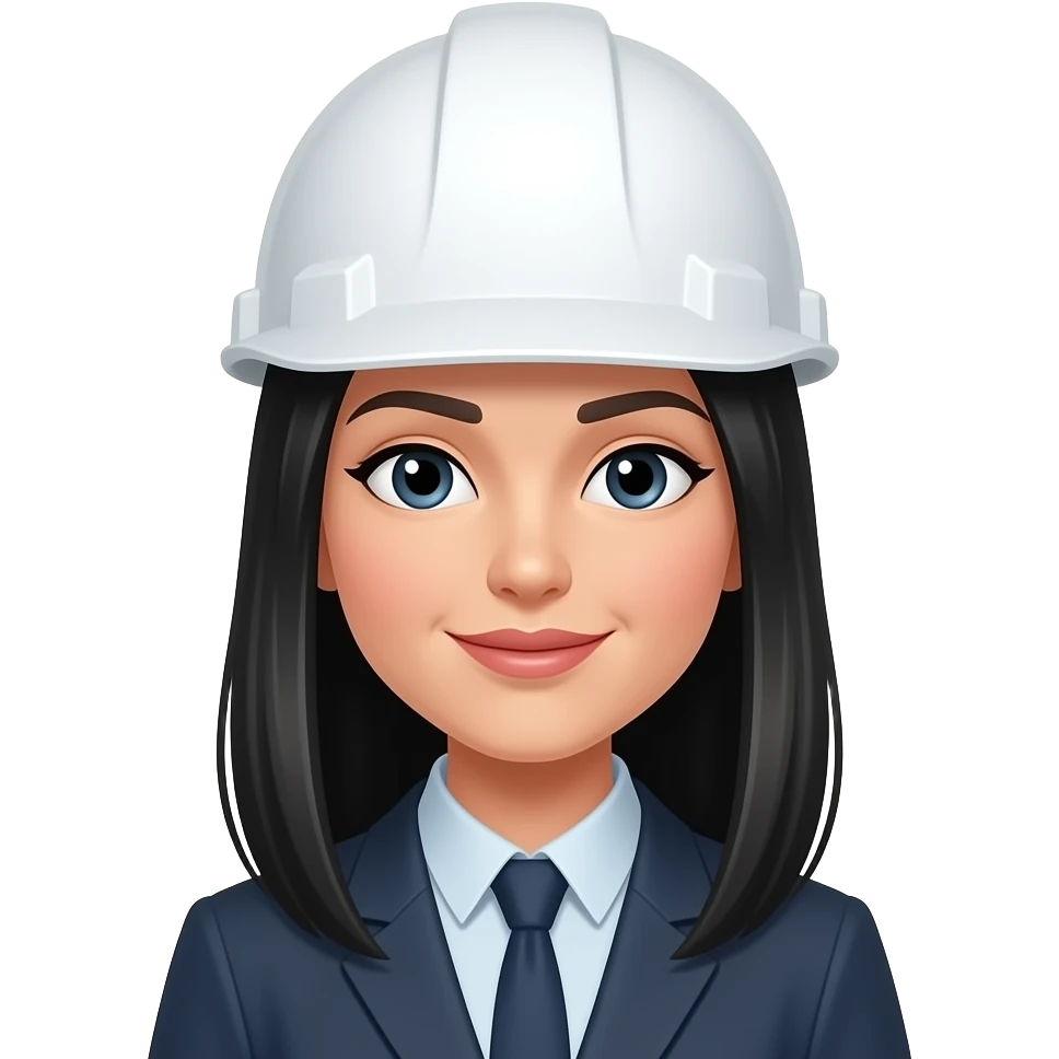 Mujer ingenieria industrial cabello negro largo y liso, casco blanco emoji
