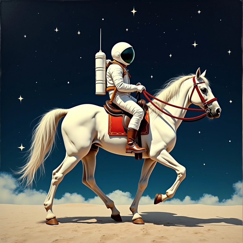 astronaut on horseback with stars in background emoji
