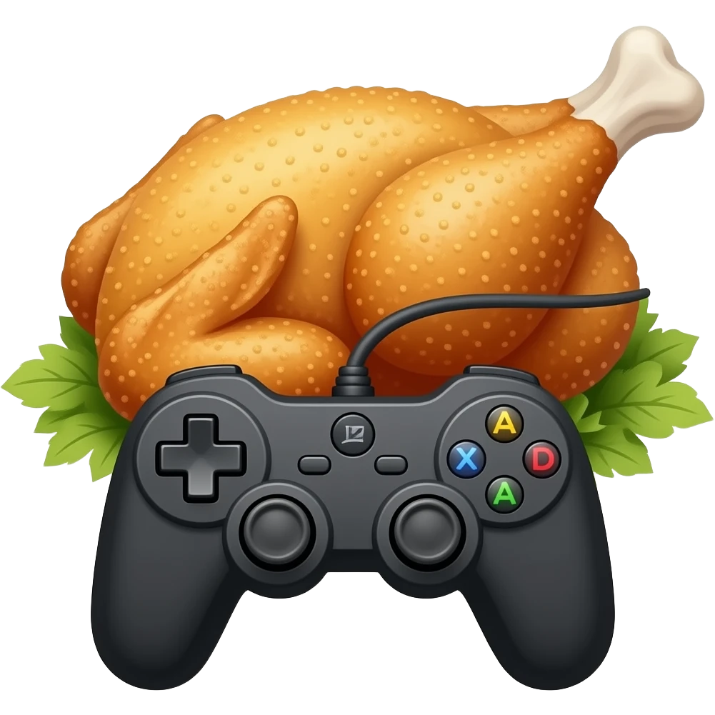 fried chicken with a gaming controller in front of it emoji