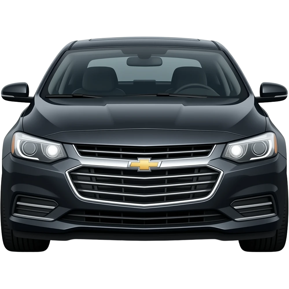 A realistic, high-detail photograph of a glossy black Chevrolet Malibu 2 Turbo Premier sedan with tinted windows and black alloy rims, bright LED headlight balls emitting a dinamic brighting glowing effect emoji