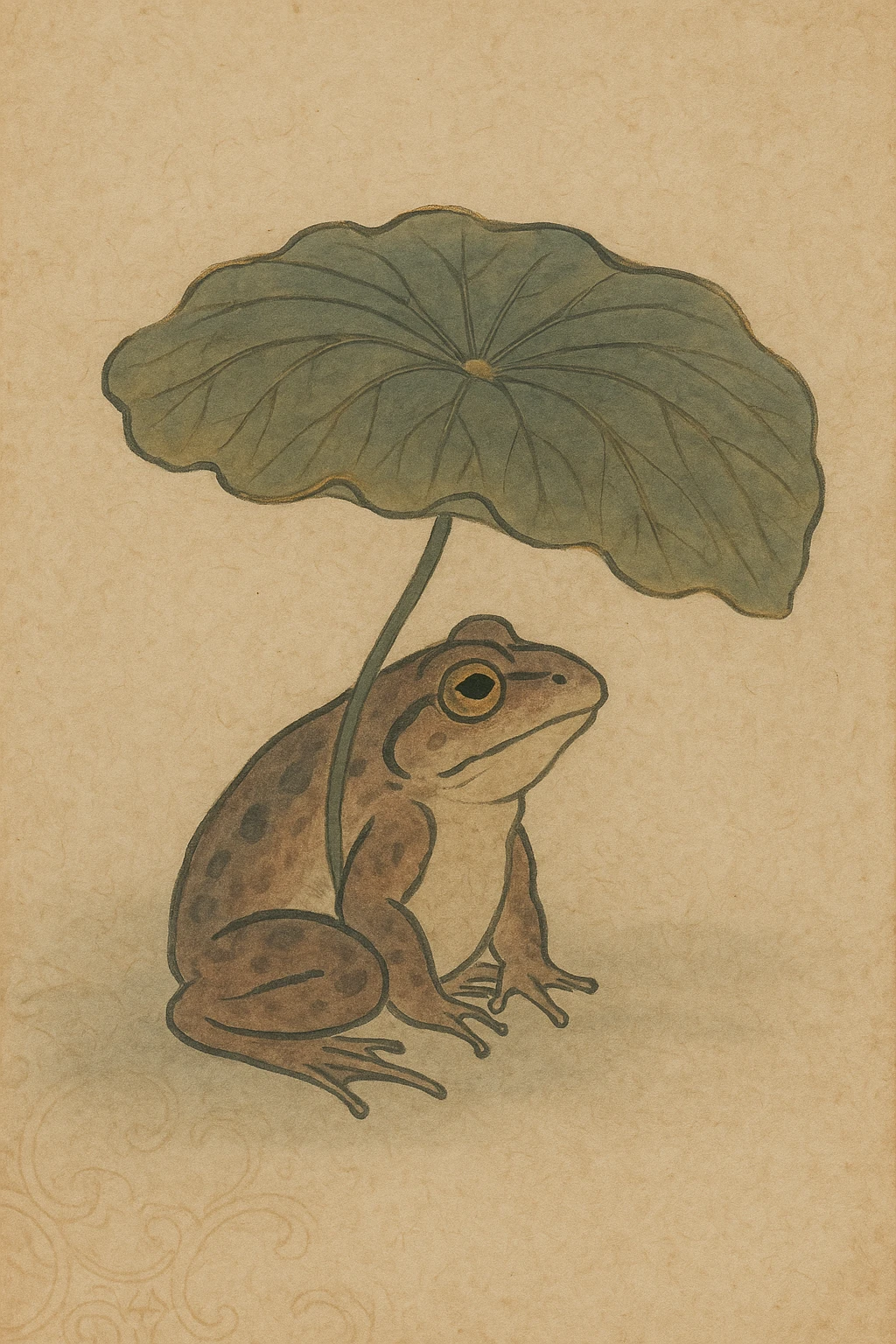 frog hiding under leaf umbrella emoji