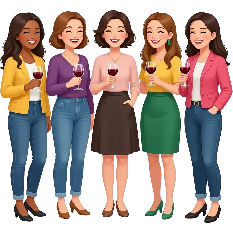 5 ladies first time book club having fun drinking wine emoji