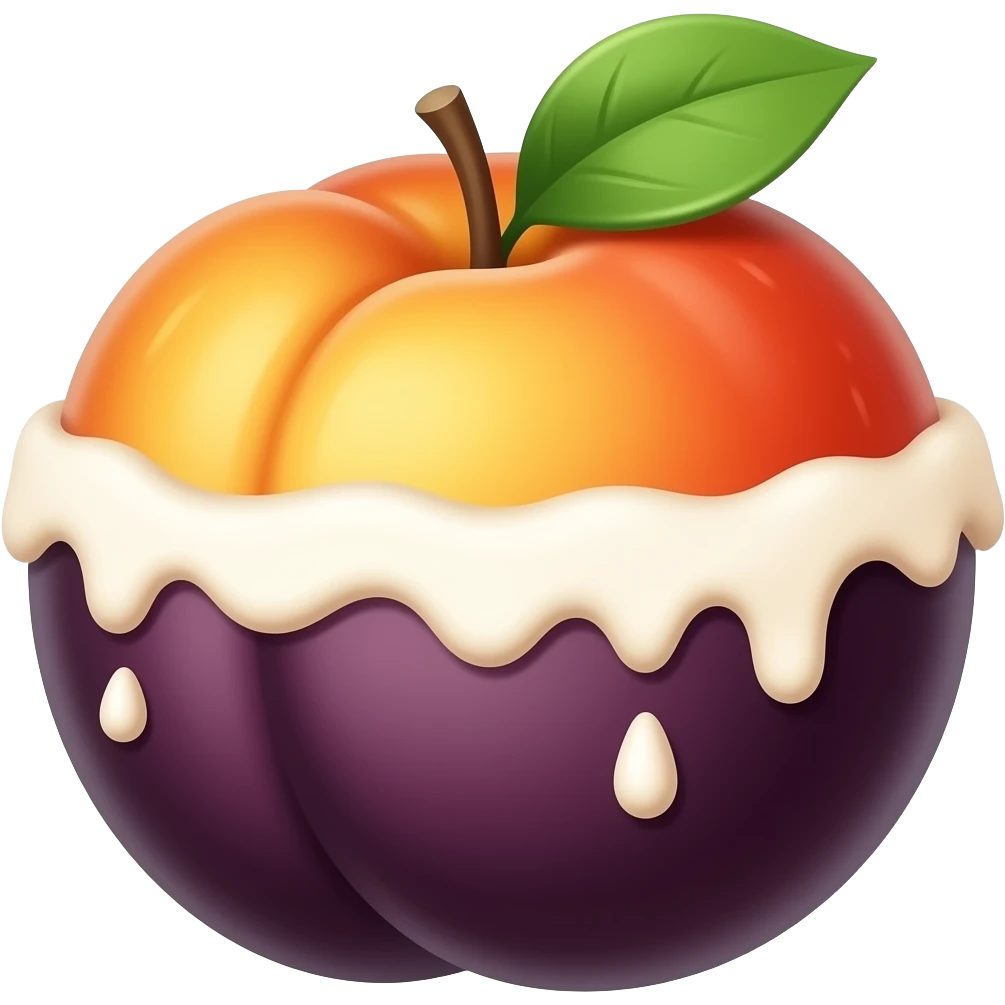 Whole Peach with cream dripping over an eggplant emoji