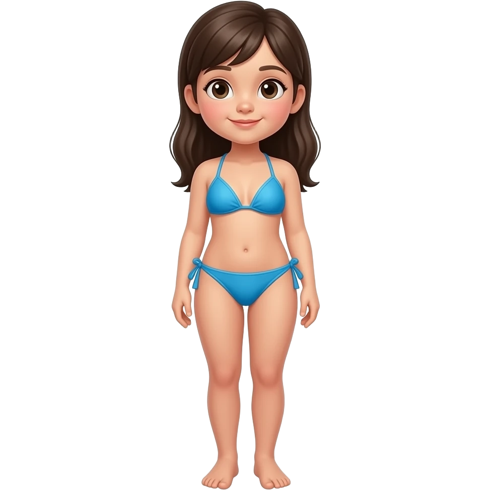 full-bodied standing slim young pretty child girl wearing blue bikini emoji