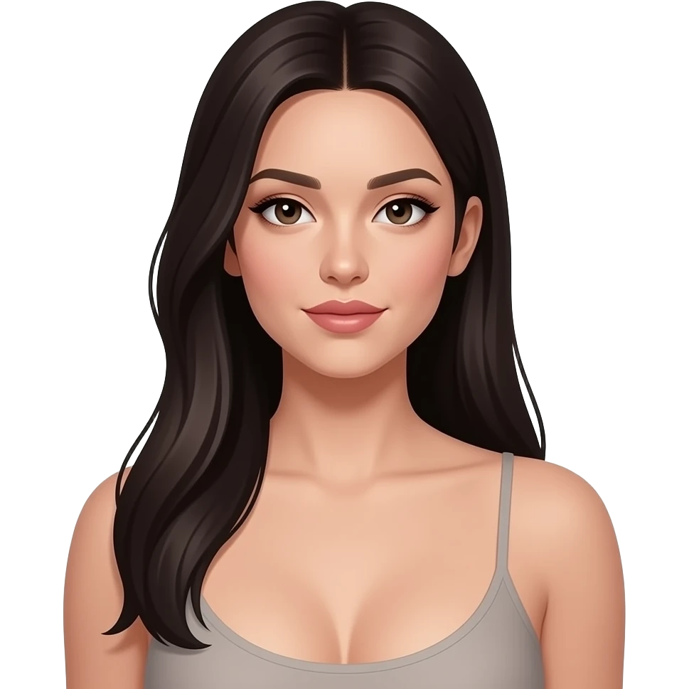 Perfect features longer darker straight hair front shoulders show more body big boobs emoji