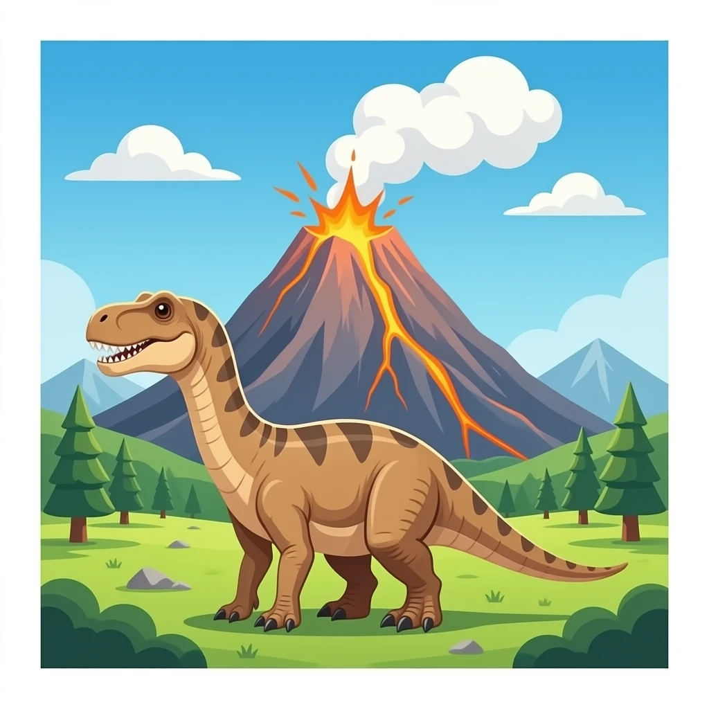 Volcano background up dinosaur in fton emoji