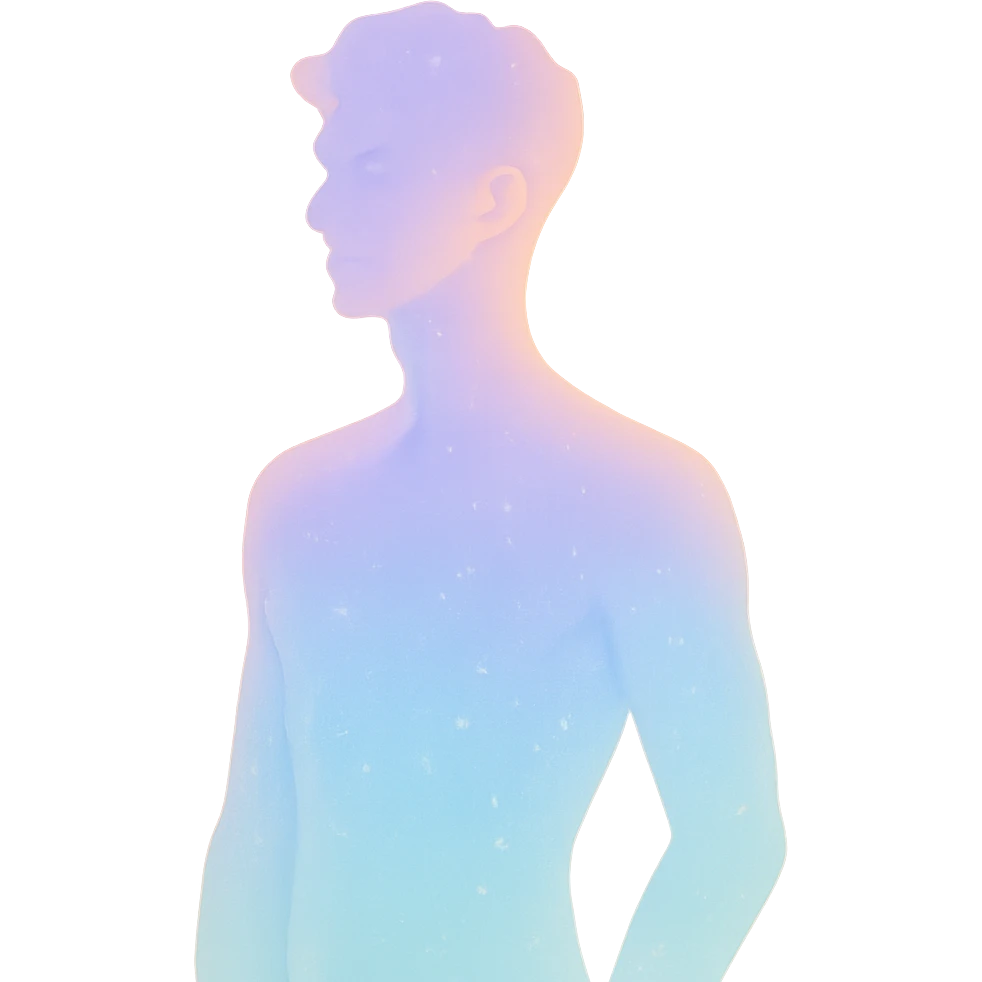 confident male figure with a pastel aura and subtle sparkle, embodying beauty and magnetic charm, in a minimalist silhouette emoji