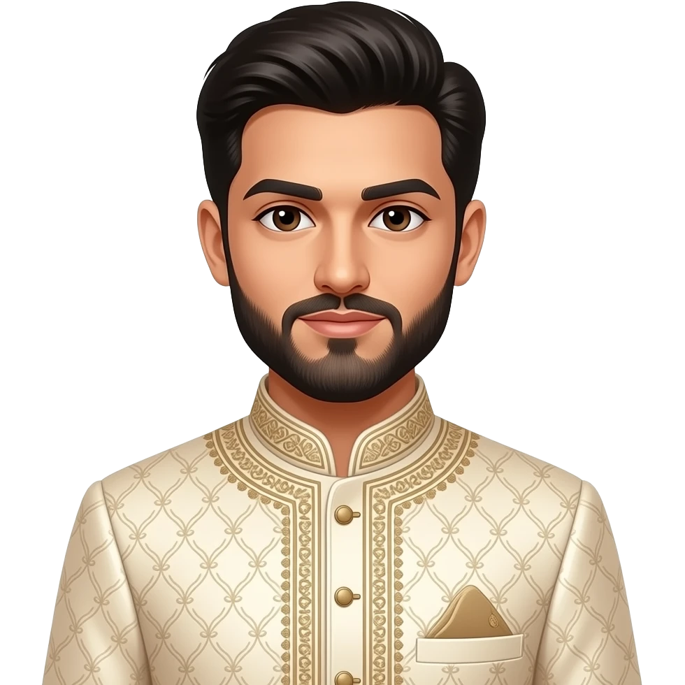 A south Asian Pakistani groom with a beard and cream sherwani emoji