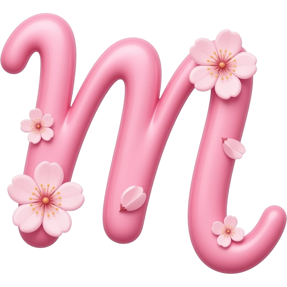 Cute cursive bubbly pink letter m minor with sakura flowers emoji