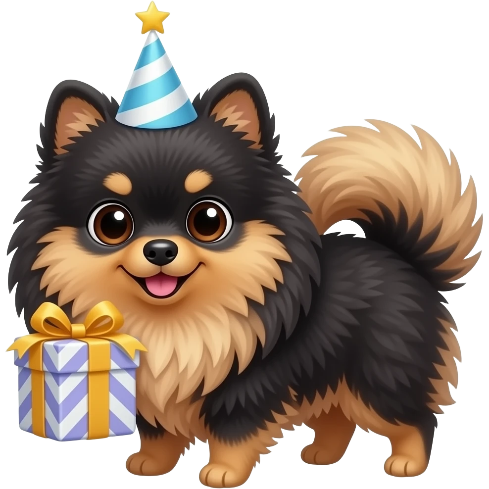 Gift Lulu da pomerania preto e marrom parabenizando a aniversariante emoji