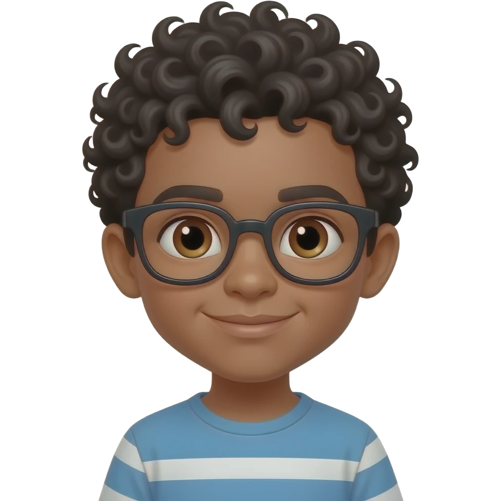 Niño pequeño gafas pelo rizado negro ojos marrones emoji