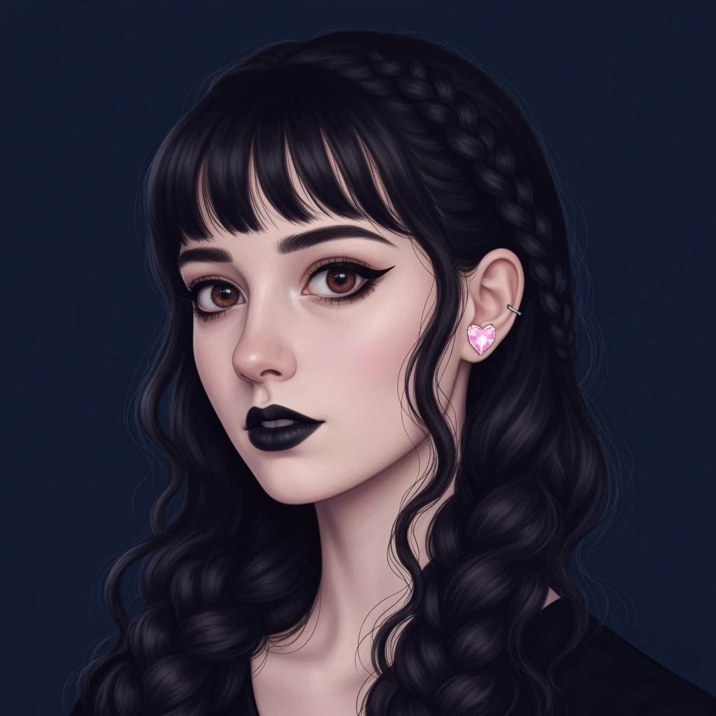 goth profile picture with a heart accent, cute, expressive, minimal, variation 3 emoji
